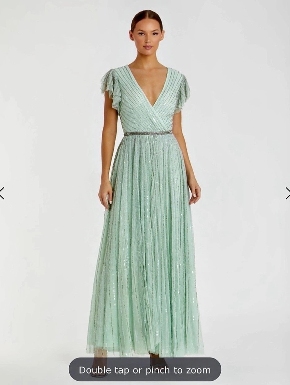 Mac Duggal 5502 Sequin Flutter Sleeve Wrap Gown Maxi Dress Green Size 4